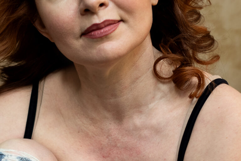 close up of a middle aged woman's neck 
